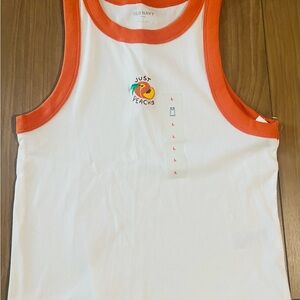 Old Navy Women’s"Just Peachy" White Tank with Orange Trim